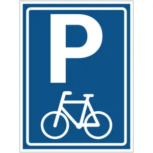 Parkeerplaats fietsen verkeerspictogram - E8F - rechthoekig - blauw wit - symbool fiets en P op blauwe achtergrond