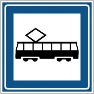 Tramhalte verkeerspictogram - L3C - vierkant - blauw wit zwart - symbool tram met blauwe rand