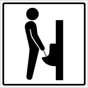 Urinoir toilet pictogram - vierkant - zwart wit - symbool man die plast op urinoir