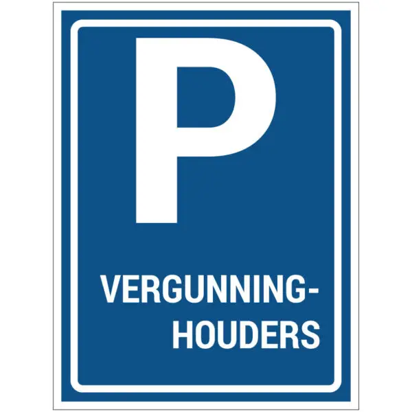 Parkeerplaats vergunninghouders verkeerspictogram - rechthoekig - blauw wit - tekst vergunninghouders en P op blauwe achtergrond