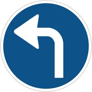 Verplichte rijrichting links verkeerspictogram - D5l - rond - blauw wit - witte pijl naar links met blauwe achtergrond