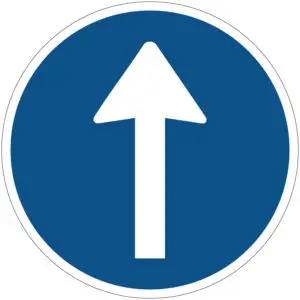 Verplichte rijrichting verkeerspictogram - D4 - rond - blauw wit - witte pijl omhoog met blauwe achtergrond