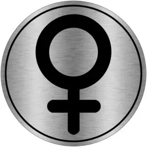 Vrouwen WC pictogram - rond - zwart grijs - symbool vrouw - brushed aluminium
