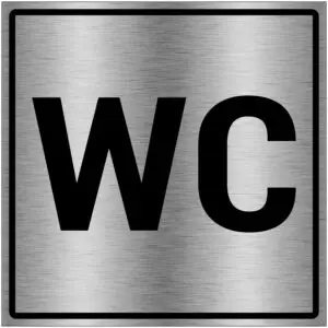 WC pictogram - vierkant - zwart grijs - tekst WC - brushed aluminium