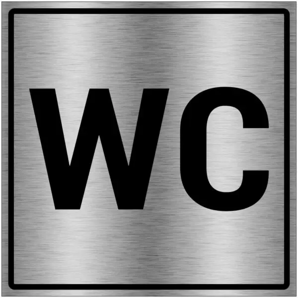 WC pictogram - vierkant - zwart grijs - tekst WC - brushed aluminium