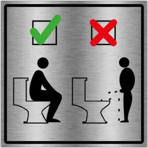 Zittend plassen pictogram - vierkant - zwart grijs - symbool man die op toilet zit en man die staand plast - brushed aluminium