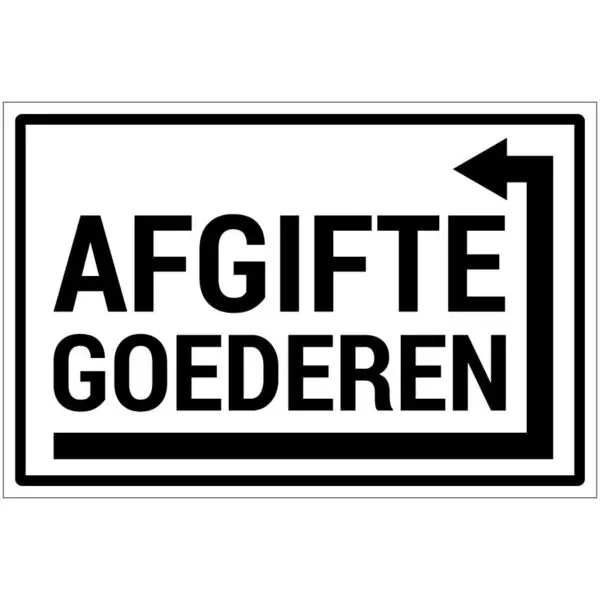 Afgifte goederen om de hoek rechts pictogram - rechthoekig - wit zwart - tekst afgifte goederen met pijl rechts om de hoek