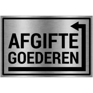 Afgifte goederen om de hoek rechts pictogram - rechthoekig - grijs zwart - tekst afgifte goederen met pijl rechts om de hoek