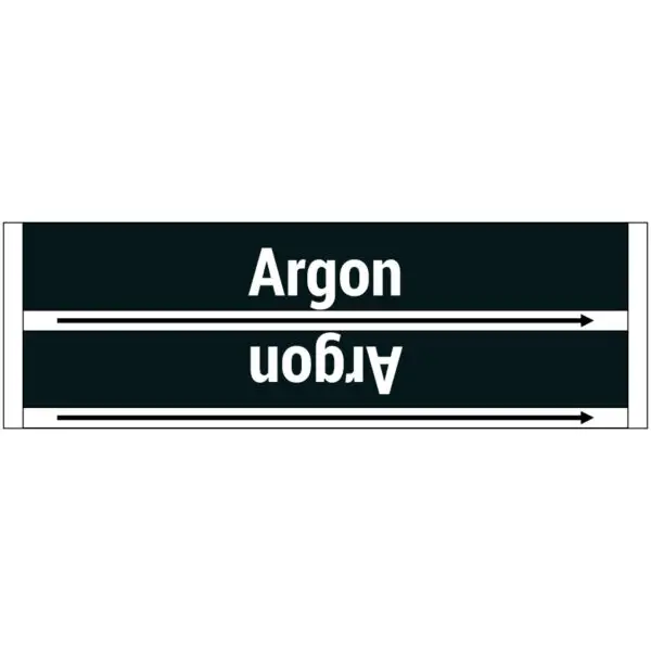 Argon leidingmarkering sticker - zwart wit - rechthoekig - tekst argon met zwarte achtergrond en pijl