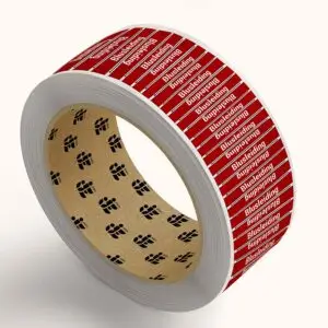 Blusleiding leidingmarkering sticker op rol - rood wit - rechthoekig - tekst blusleiding met rode achtergrond en pijl