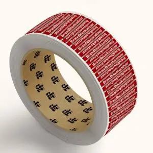 Brandbluskoolzuur leidingmarkering sticker op rol - rood wit - rechthoekig - tekst brandbluskoolzuur met rode achtergrond en pijl