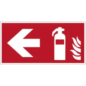 Brandblusser links pictogram - rechthoekig - rood wit - pijl naar links en symbool brandblusser