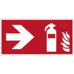 Brandblusser rechts pictogram - rechthoekig - rood wit - pijl naar rechts en symbool brandblusser
