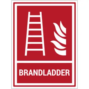 Brandladder pictogram met tekst - rechthoekig - rood wit - symbool ladder en tekst brandladder