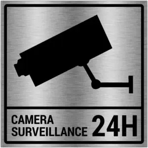 Camera surveillance 24h pictogram - vierkant - zwart grijs - symbool camera met tekst camera surveillance 24H