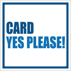 Card yes please pinnen pictogram - vierkant - blauw wit - tekst card yes please!