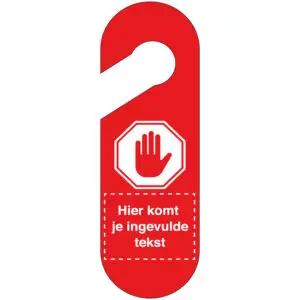 Deurhanger op maat - rood wit - rode deurhanger met symbool hand en eigen tekst