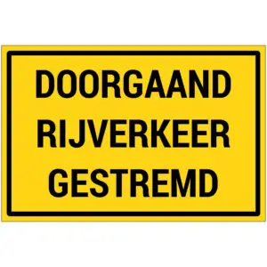 Doorgaand rijverkeer gestremd pictogram - rechthoekig - geel zwart - tekst doorgaand rijverkeer gestremd op gele achtergrond
