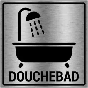 Douchebad pictogram - vierkant - grijs zwart - symbool douche en bad en tekst douchebad