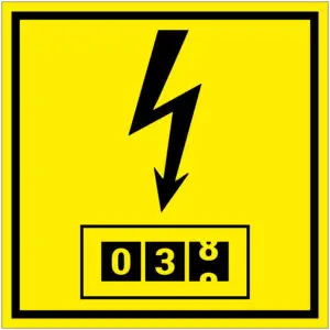 Elektrameter pictogram - vierkant - geel zwart - symbool bliksemschicht met meter
