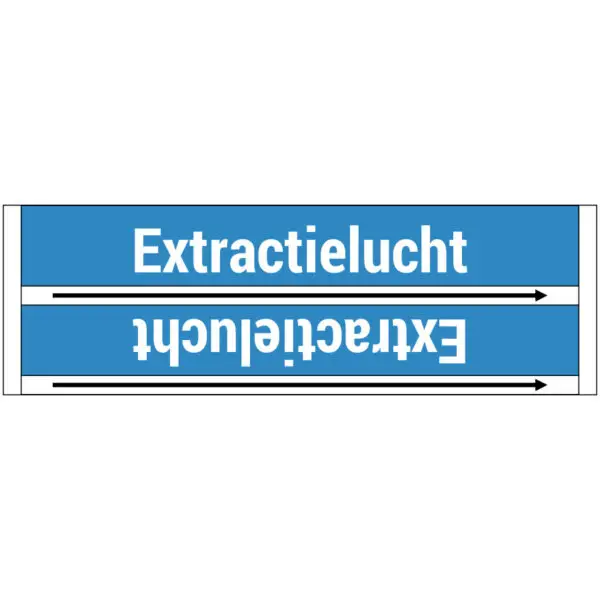 Extractielucht leidingmarkering sticker - blauw wit - rechthoekig - tekst extractielucht met blauwe achtergrond en pijl