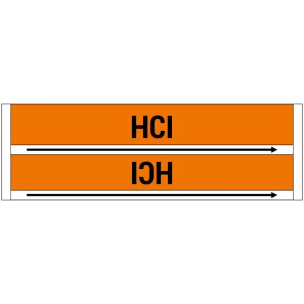 HCI leidingmarkering sticker - oranje zwart - rechthoekig - tekst HCI met oranje achtergrond en pijl