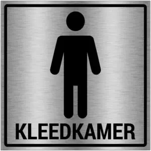 Heren kleedkamer pictogram - vierkant - grijs zwart - symbool man en tekst kleedkamer