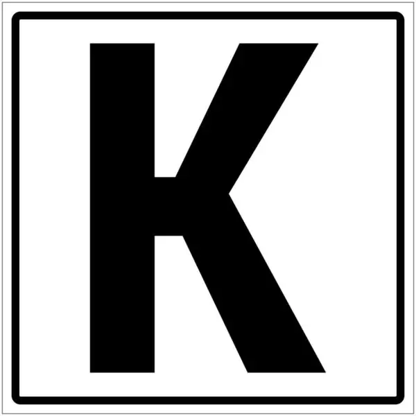 Letter K pictogram - wit zwart - vierkant
