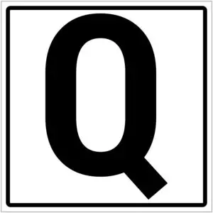 Letter Q pictogram - wit zwart - vierkant