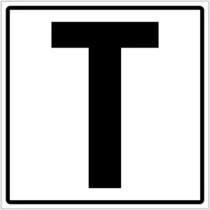 Letter T pictogram - wit zwart - vierkant