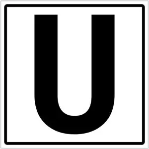 Letter U pictogram - wit zwart - vierkant