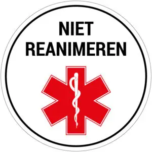 Niet reanimeren pictogram - rond - zwart wit rood - tekst niet reanimeren met rood star of life symbool
