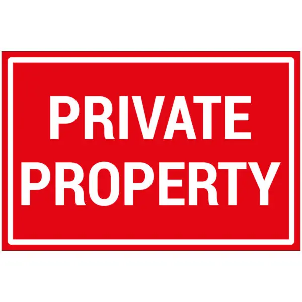 Private property pictogram - rechthoekig - rood wit - tekst private property op rode achtergrond