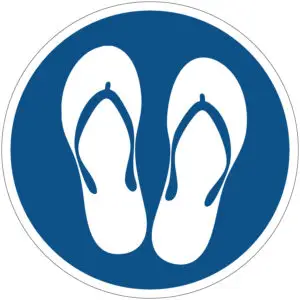 Slippers verplicht gebodspictogram - rond - blauw wit - symbool teenslippers op blauwe achtergrond