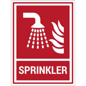 Sprinkler pictogram met tekst - rechthoekig - rood wit - symbool sprinkler en tekst sprinkler