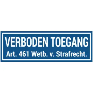 Verboden toegang art. 461 pictogram - rechthoekig - blauw wit - tekst verboden toegang art. 461 wetb. v. strafrecht met blauwe achtergrond