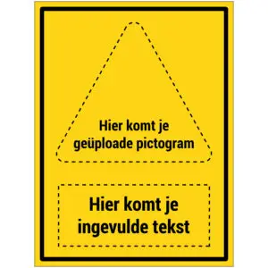 Waarschuwingspictogram met tekst en afbeelding op maat - rechthoekig - geel zwart