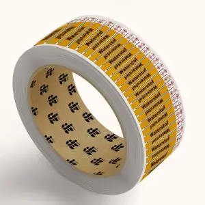 Waterstof leidingmarkering sticker op rol - geel zwart - rechthoekig - tekst waterstof met gele achtergrond en pijl