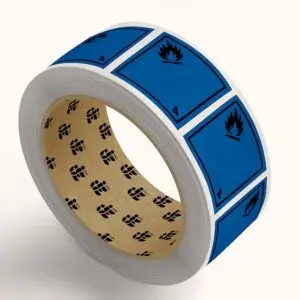 ADR klasse 4.3 ontvlambaar met water pictogram op rol - blauw zwart - vierkant - symbool vlam en cijfer 4