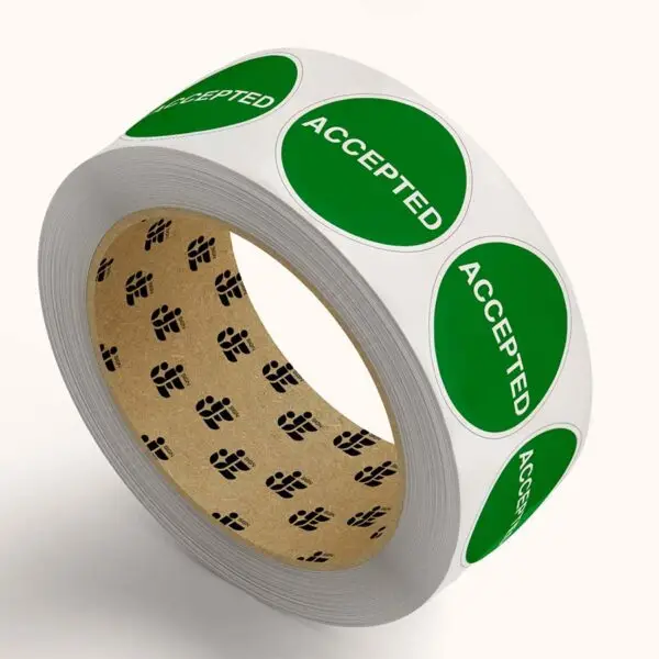 Accepted pictogram op rol - groen wit - rond - tekst accepted