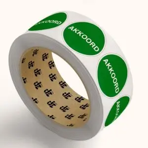 Akkoord pictogram op rol - groen wit - rond - tekst akkoord