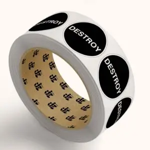 Destroy pictogram op rol - zwart wit - rond - tekst destroy