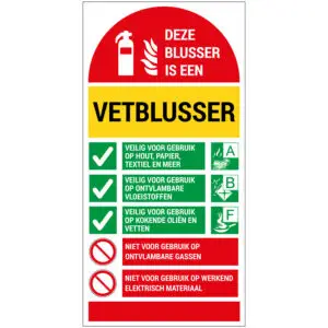 Deze blusser is een vetblusser brand pictogram - rechthoekig - wit rood groen geel zwart