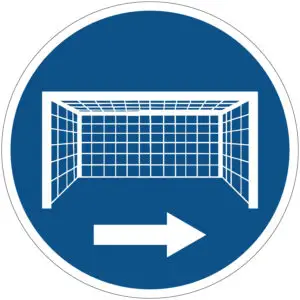 Goals terugplaatsen gebodspictogram - blauw wit - rond - symbool goal met pijl naar rechts