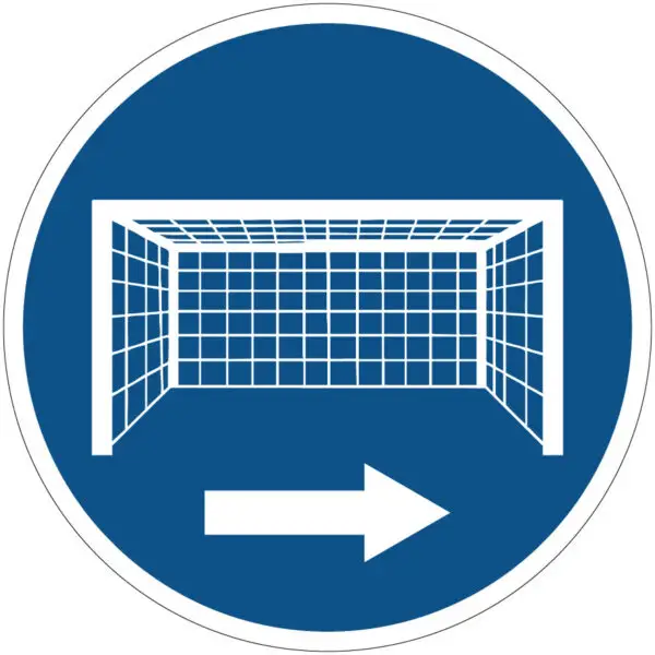 Goals terugplaatsen gebodspictogram - blauw wit - rond - symbool goal met pijl naar rechts