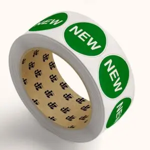 New pictogram op rol - groen wit - rond - tekst new