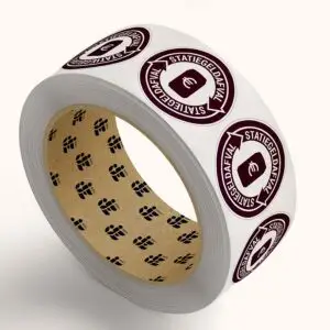 Statiegeld blik sticker op rol - rond - paars wit - zelfklevende folie - symbool blik statiegeld