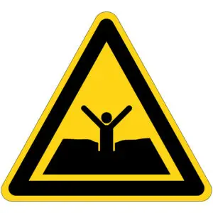 Drijfzand waarschuwingspictogram - W061 - driehoekig - geel zwart - symbool persoon in drijfzand