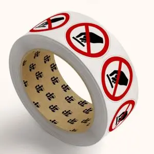 Niet aanraken pictogram op rol - P010 - rood wit - rond - pictogram hand met rode schuine streep