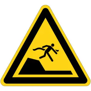 Plots diep water waarschuwingspictogram - W050 - driehoekig - geel zwart - symbool persoon in diep water